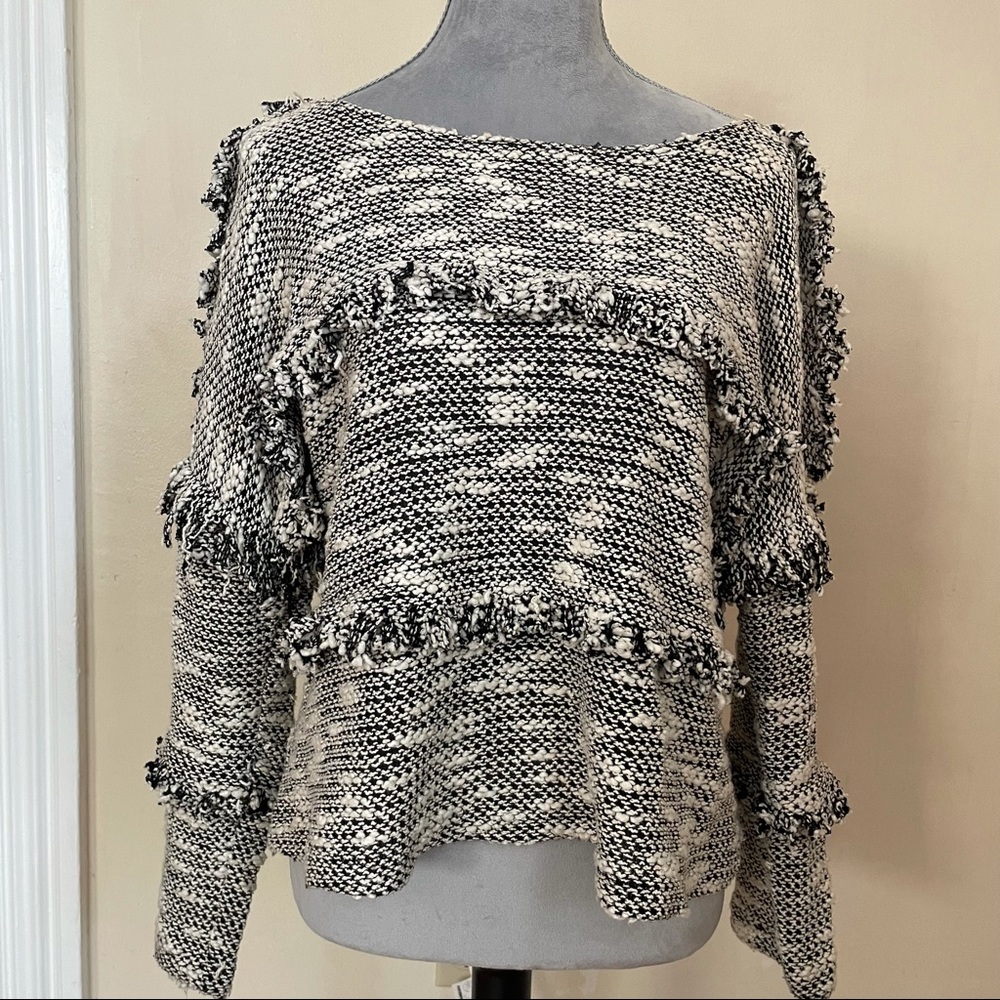 MISA Los Angeles Black and White Fringe Sweater - Picture 1 of 3